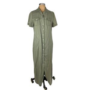 Charter Club Petite Long Button Down Dress Muted Sage Green 100% Lyocell